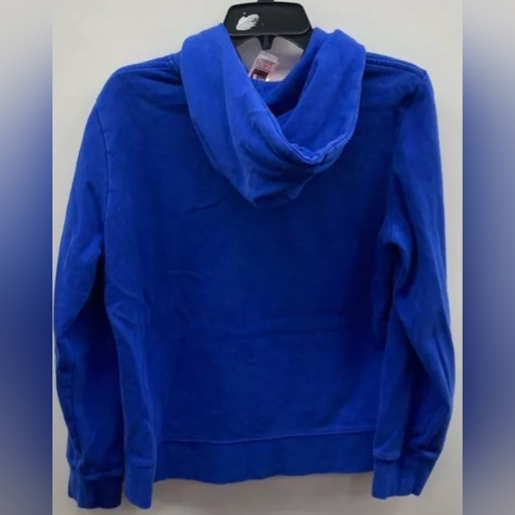 The North Face Blue Pink Graphic Print Logo Hoodie Sweatshirt Size L Used Exc - Picture 2 of 4